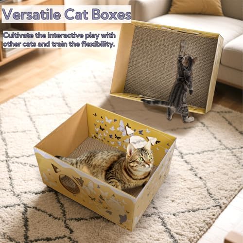 Tlence 2 Pack Cardboard Cat Scratcher Box, Butterfly Pattern Cat Hideaway House - Image 6
