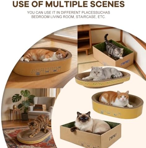 Comoney Cat Scratcher Bed 3 Pack, Oval Corrugated Cardboard Cat Scratch Pads - Image 4