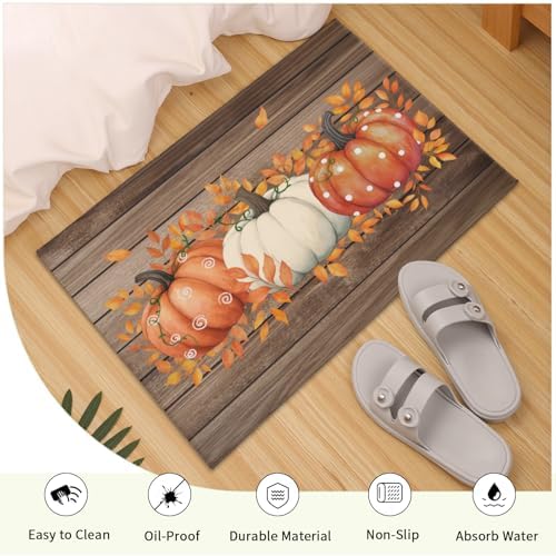 Giwawa Autumn Pumpkin Bath Rug Rustic Wood Bathroom Mat Non Slip Absorbent - Image 5