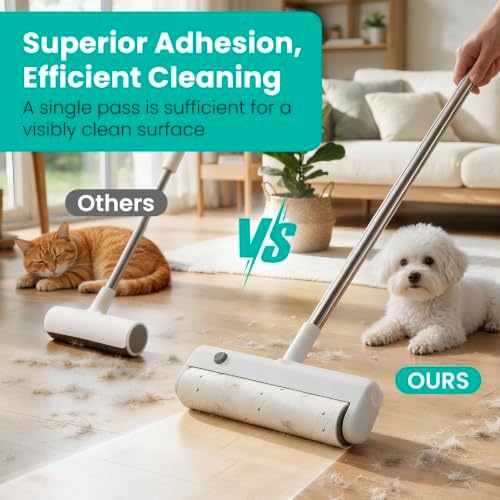 Large Lint Roller for Pet Hair, 9.45in Wide Floor Sticky Roller Long Handle - Image 2