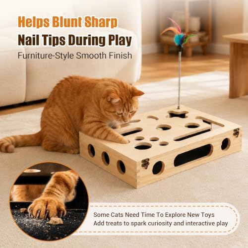 Cat Scratch Puzzle Enrichment Box, Wooden Interactive Toy - Image 5