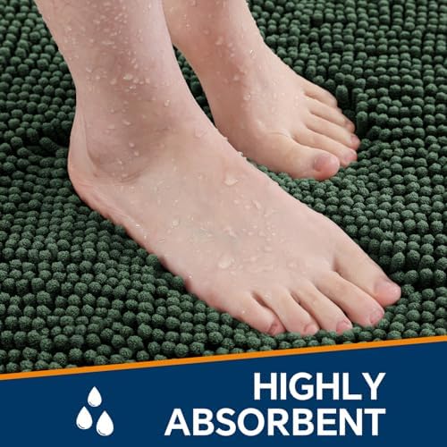 Chenille Bathroom Runner Rug 24"x60" Hunter Green, Plush Bath Mat - Image 4