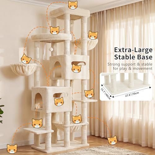 Heybly Cat Tree, 74.8-Inch Spacious & Tall Cat Tower - Image 3