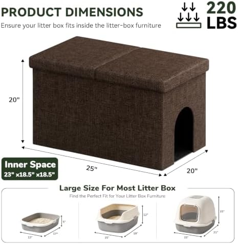 3-in-1 Cat Litter Box Enclosure Furniture, Cat Ottoman Bench - Image 3