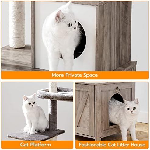 HOOBRO Cat Tree Tower with Litter Box Enclosure Indoor, Wooden Cat Condo with - Image 7