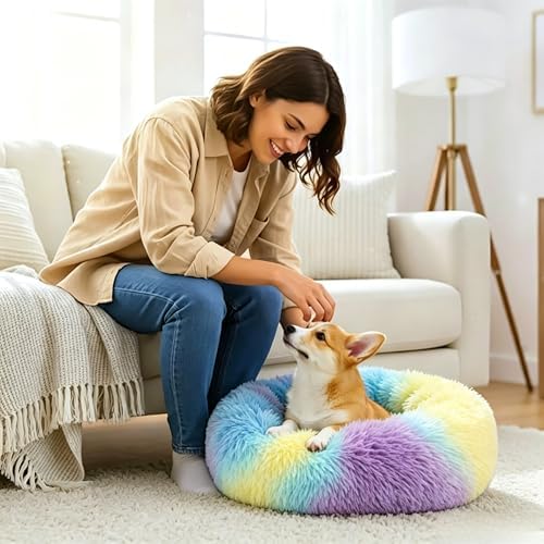 Calming Donut Dog and Cat Bed for Indoor Cats, Anti-Anxiety Round Fluffy Soft - Image 6
