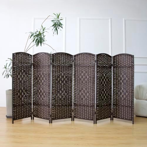6-Panel Short Room Divider, 3.9 ft Freestanding Partition Wall, Dark Brown - Image 3