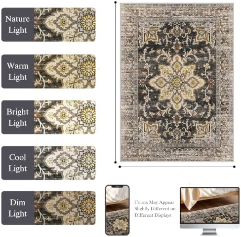 Square 4x4 Rug Soft Non Slip Washable Indoor Carpet Black/Gold - Image 3
