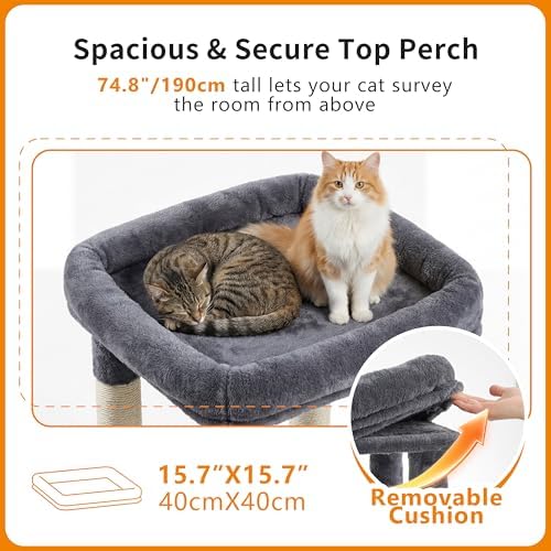 Heybly Cat Tree, 74.8-Inch Spacious & Tall Cat Tower - Image 2