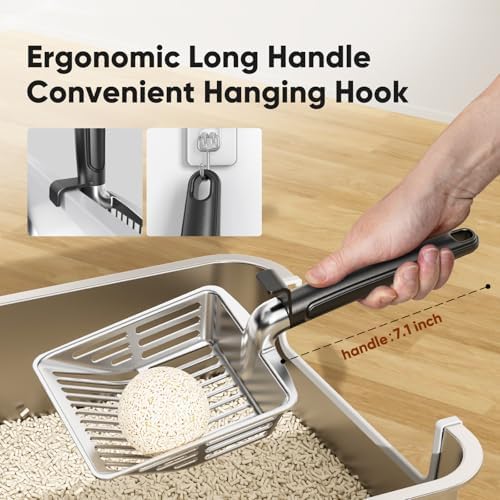 Large Metal Cat Litter Scoop w/ Deep Shovel, Dual-Size Holes & Hanging Hook - Image 6