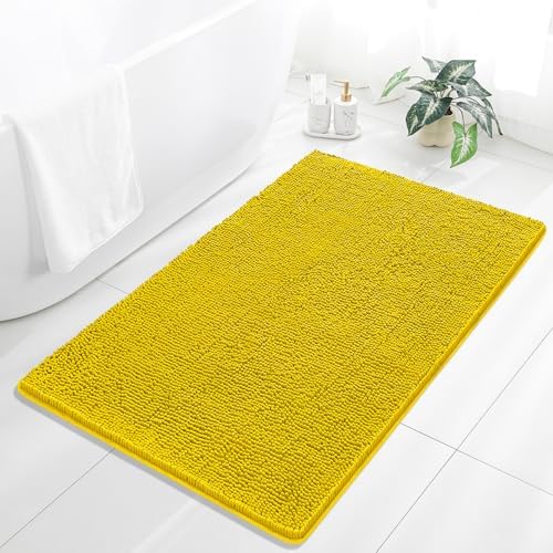 Chenille Bathroom Rug 36"x60" Yellow, Large Plush Bath Mat by Kildoss