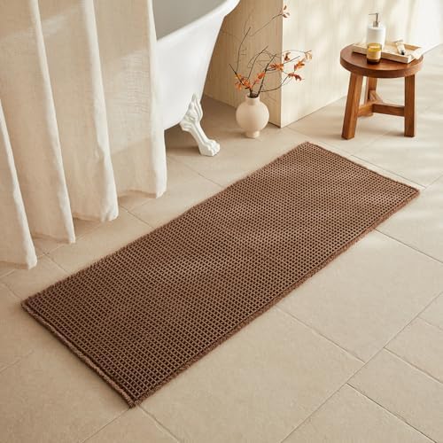 TYUU Waffle Runner Rug Bathroom, Long Boho Bath Mat, 60x24 Mocha by TYUU