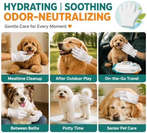 50 Pcs Pet Glove Wipes for Dogs & Cats, Pet Cleaning Gloves - Image 4