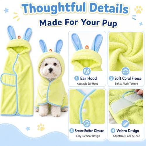 Dog Bathrobe Towel, Soft Hooded Dog Drying Wrap - Image 4