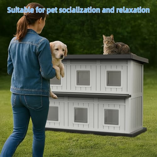 DRATO Outdoor Cat House Resin Double-Decker Weatherproof Cat Shelter Large - Image 4