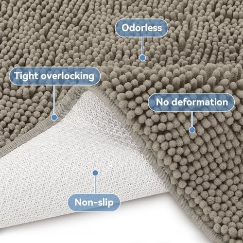 Bcoimo Bath Rug Mat, 36x24 Chenille High Absorbent Latte Bathrom Floor Mats - Image 3