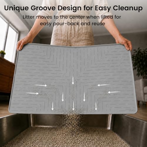 OHMO Large Cat Litter Mat, 31.5x23.6 Silicone Trapping Mat Grey - Image 4