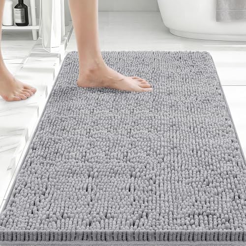 Bcoimo Bath Rug Mat, 30x20 Chenille Non Slip Gray Bathroom Floor Shower Mats by Bcoimo
