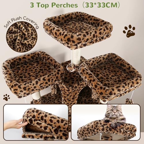 Globlazer Big XL Cat Tower for Indoor Multiple Cats, Leopard Print - Image 2