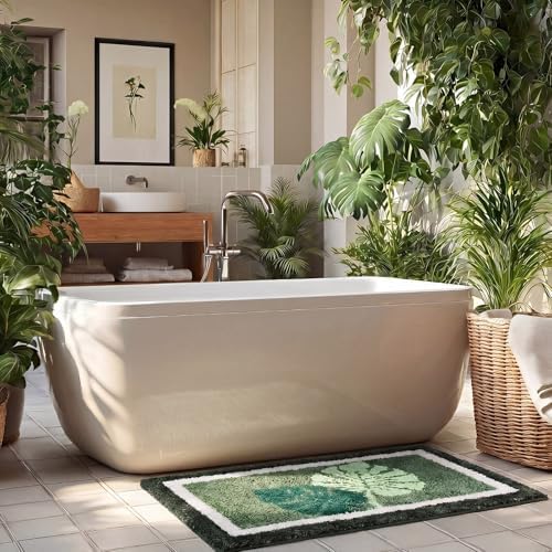 Boao Monstera Leaf Tufted Bath Mat Tropical Bathroom Rug Non-Slip 24x16 - Image 6