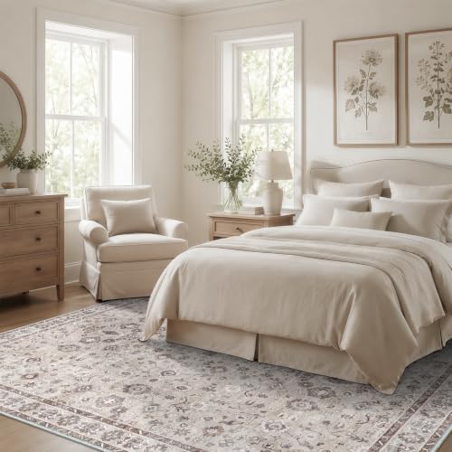 Dining Room Rugs for Under Table Washable 6x8 Beige Rug - Image 7