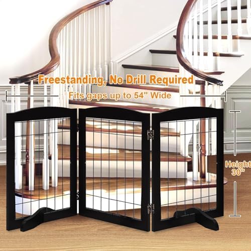 LZRS 3-Panel Freestanding Wooden Dog Gate—30" Tall Foldable Pet Barrier - Image 2