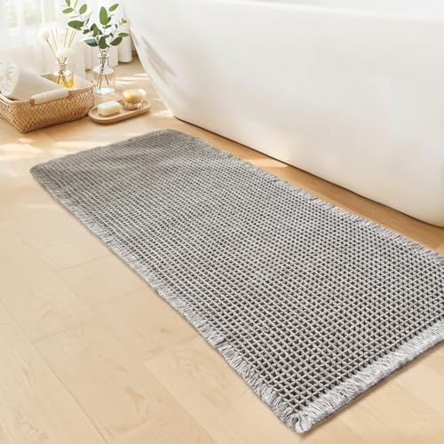 Waffle Bath Mat, Boho Bathroom Rugs Non Slip Washable by GRLYUH