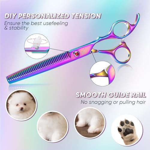 DRGSKL Rainbow Curved Pet Grooming Scissors, Dog Hair Curved Styling Shears - Image 3