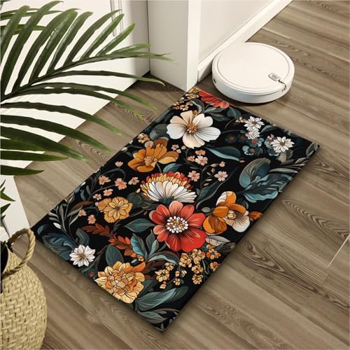 Giwawa Vintage Floral Bath Rug Boho Flower Bathroom Mat Soft Quick Dry Non Slip - Image 7