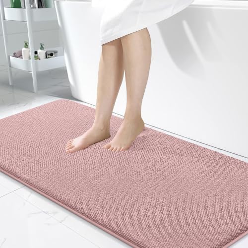 OLANLY Memory Foam Bathroom Runner Rugs 47x24, Long Bath Mats, Dusty Rose by OLANLY