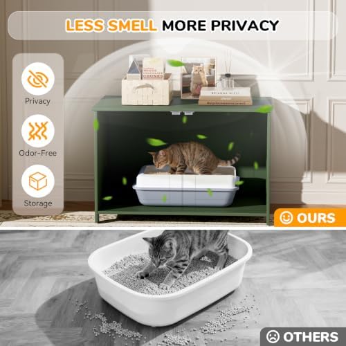 Cat Litter Box Enclosure Furniture Dog Proof, Hidden Kitty Washroom Cabinet Low - Image 3