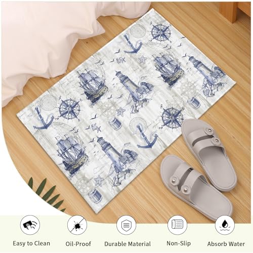 Giwawa Nautical Anchor Bath Rug Sailboat Lighthouse Soft Doormat Non Slip - Image 5