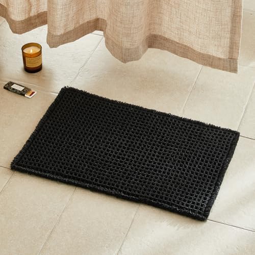 TYUU Black Waffle Bath Mat, Small Boho Bathroom Rugs Non Slip 24x16 by TYUU