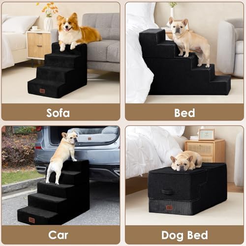 EHEYCIGA Dog Stairs for Bed 22.5" H, 5-Step Extra Wide Dog Steps - Image 7