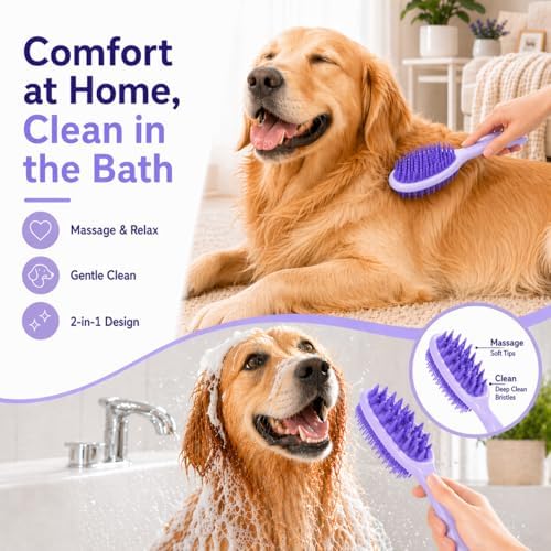 Dog Brush for Shedding, Long Handle Silicone Dog Bath Brush for Dogs and Cats - Image 2