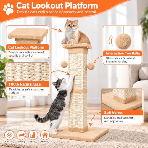Cat Scratching Post 33 Inch Nature Sisal Cat Scratch Post - Image 4