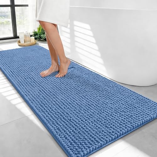 OLANLY Thick Chenille Bathroom Runner Rugs Mats 47x24, Cornflower Blue by OLANLY