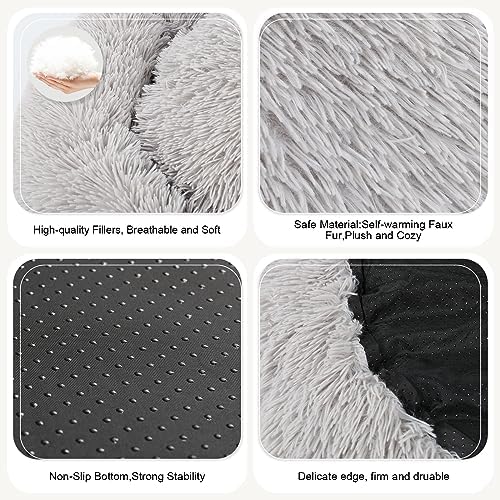Dog Bed, Cat Calming Bed, Faux Fur Pillow Pet Donut Cuddler Round Plush Bed - Image 4