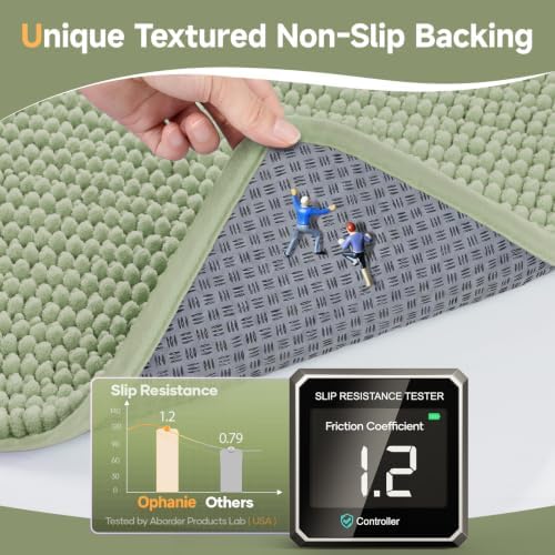 Ophanie Sage Green Bathroom Runner Rugs 60x20, Soft Chenille Bath Mat, Non Slip - Image 4