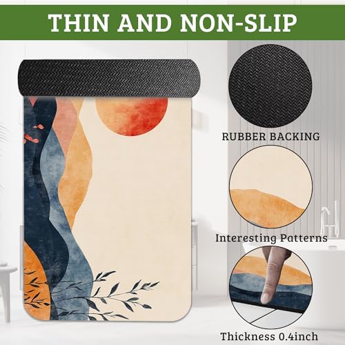 Boho Sun Plant Mountain Bathroom Rugs Mat Non Slip Washable Quick Dry Absorbent - Image 3