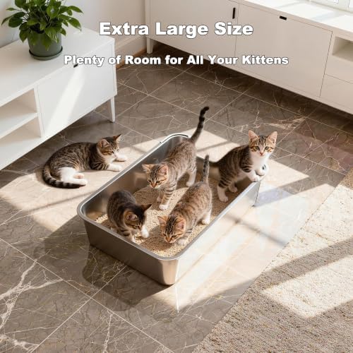 Low Entry Stainless Steel Cat Litter Box, Extra Large Open Top Litter Box - Image 6