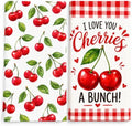 2 Pack Cherry Kitchen Towels, Retro Fruit Decorative Dish Towel Set by Z-synka