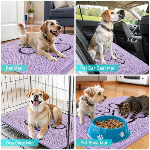 OLANLY Dog Door Mat for Muddy Paws 30x20, Paw Print Design Chenille Mud Mat - Image 7