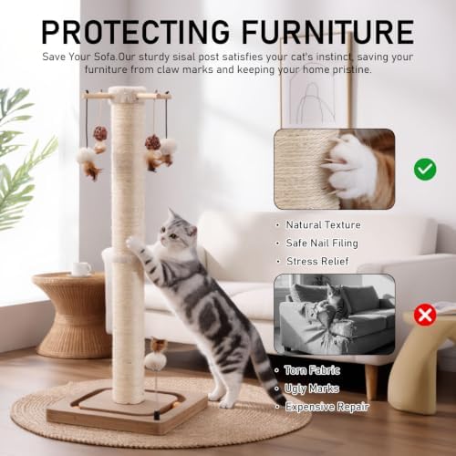 PEEKAB Cat Scratching Post for Indoor Adult Cats and Kittens, 33 Inches Tall - Image 4
