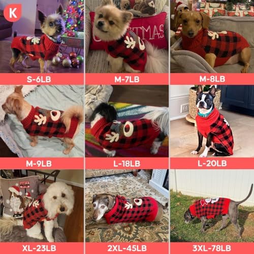KYEESE Dog Christmas Sweater for Small Dogs with Red Buffalo Plaid Reindeer - Image 6