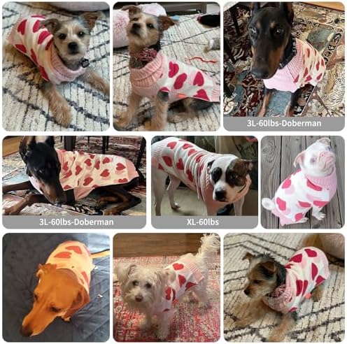 KYEESE Valentines Dog Sweater, Small Pet Sweaters with Heart Print, Soft Dogs Sweaters for Small Dogs, Warm Pet Sweater Medium Size Dog, Stretchy Pets Clothes Coat with Leash Hole, XL - Image 5
