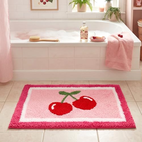 Boao Pink Cherry Bathroom Rug Tufted Non-Slip Bath Mat, 24 x16 Inches - Image 6