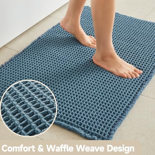 TYUU Waffle Bath Mat, Boho Bathroom Rugs Non Slip, 30x20 Denim Blue - Image 4