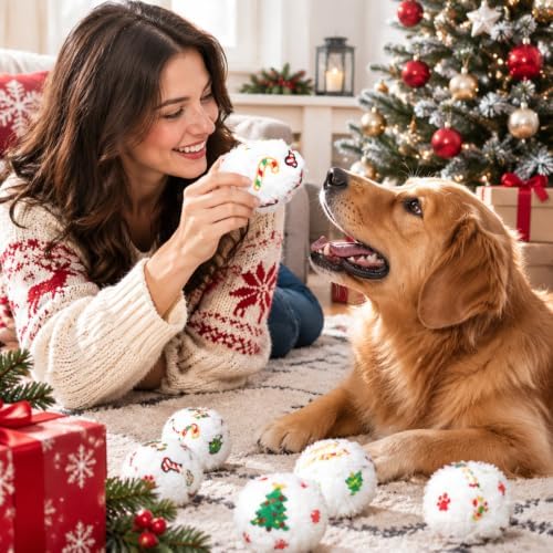 Syhood 60 Pcs Christmas Squeaky Snowball Dog Toys Small Plush Dog Chew Toys - Image 4