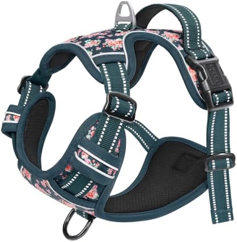 HEELE Dog Harness, Reflective, No Pull No Choke, Flower Blackish Green - Image 6